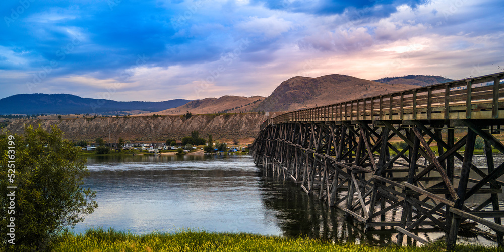 Dramatic cloudscape over Pritchard Bridge and South Thompson River in Pritchard, British Columbia, Canada Dramatic cloudscape over Pritchard Bridge and South Thompson River in Pritchard, British Columbia, Canada