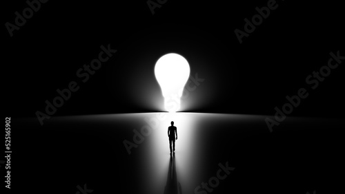 3D Silhouette of a Man Walking to Reach His Ideas.