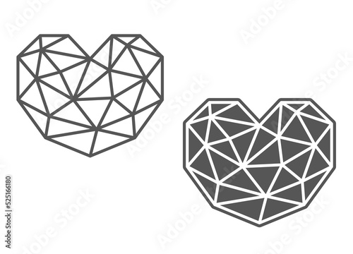 Polygonal hearts. Abstract geometric shape. Valentine outline crystals