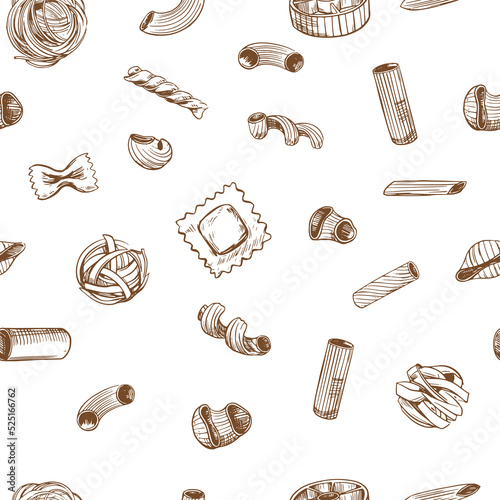 Pasta seamless background. Hand drawn vector sketch illustration