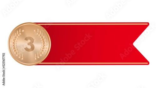 Bronze Medal. Bronze 3st Place Badge. Sport Game Bronze Challenge Award. Red Ribbon photo