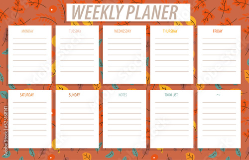 weekly planer blank vector background with autumn seasonal elements