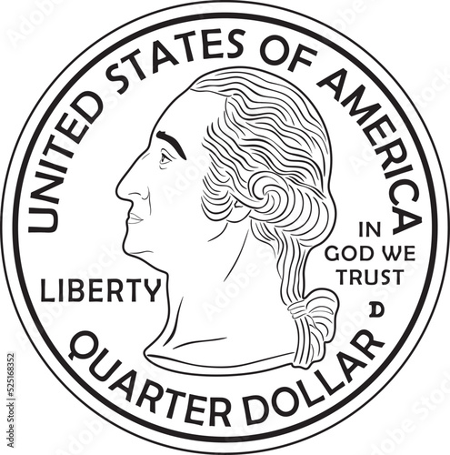 american quarter dollar coin handmade silhouette vector design