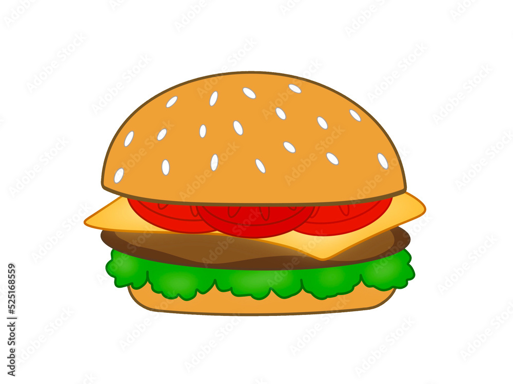 Hamburger icon. Illustration delicious hamburger flat icon isolated on white background. Hamburger icon. Illustration delicious hamburger flat icon isolated on white background.