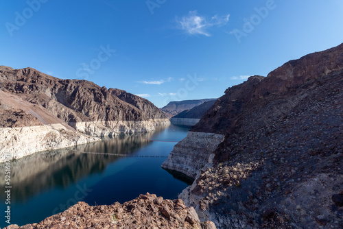 View of the Colorado River from the Hoover Dam showing the massive drop in water level