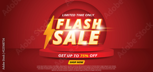 Flash sale 75 percent off promotion banner template with red podium 