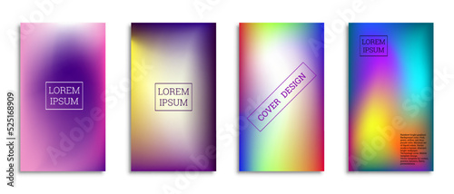 Bright gradient background for the cover. Set of 4 covers. Creative modern vector illustration. Holographic spectrum.