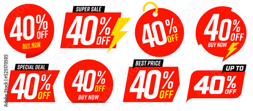 40 percent off sale red tag template isolated set