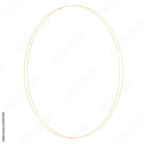 Oval golden frame, gold ellipse. Isolated png illustration, transparent background. Asset for overlay, texture, pattern, montage, collage, shape, greeting, invitation card.