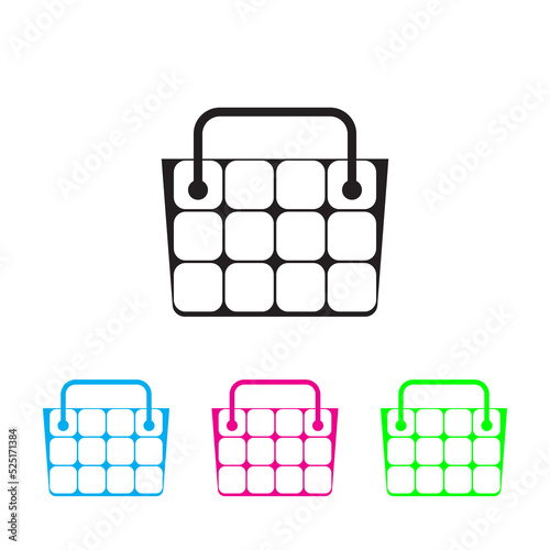 Shopping bag icon, shopping basket sign, black isolated on white background, vector illustration.