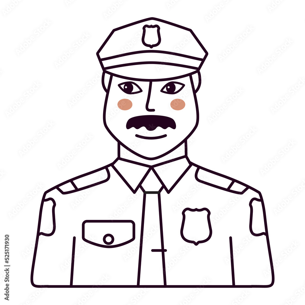 Police agent.Policeman avatar.Policeman line icon.Isolated on white background. Vector flat illustration. Police agent.Policeman avatar.Policeman line icon.Isolated on white background. Vector flat illustration.