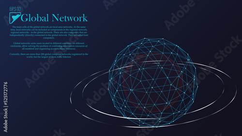 Scientific and technological sphere. Connection to the global network. Protection of cloud data. Abstract blue vector background. The concept of big data, digital technologies. EPS 10.