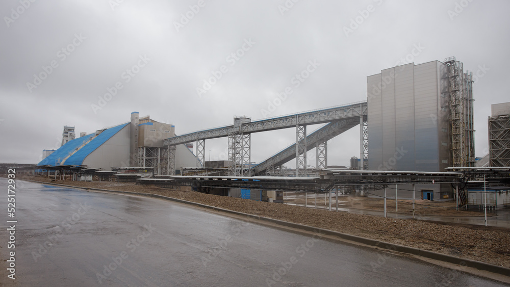 Warehouse of potash fertilizer plant production.