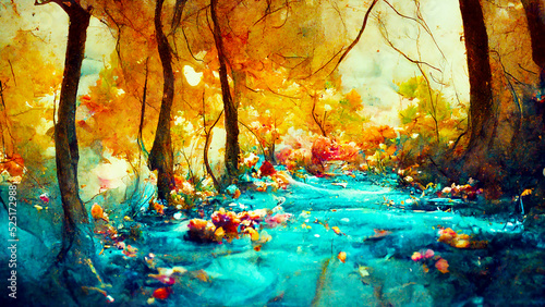 fantasy forest autumn watercolor, generative ai