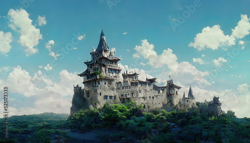 Fantasy castle drawing, digital art, digital painting. European castles. © Fortis Design