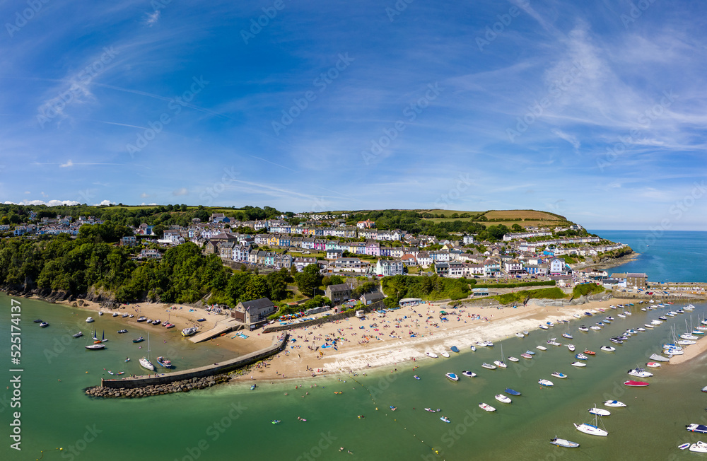 Panoramic view of the holiday resort town of New Quay on the West Wales coast in mid summer