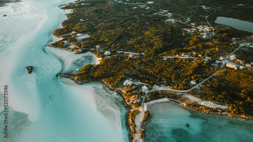 Aerial view of small town on Grand Exuma  Bahamas