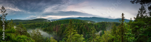 Panorama of the Karkonosze Mountains in Poland at dawn. © Patryk Kosmider
