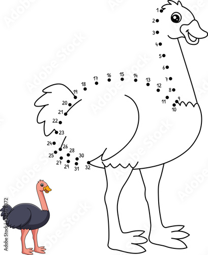 Dot to Dot Ostrich Coloring Page for Kids photo