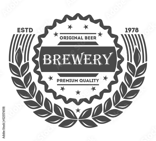 Beer pub vintage isolated label vector illustration. Brewing company symbols. Best craft beer premium quality icon. Fresh brewed product. Beer logo template