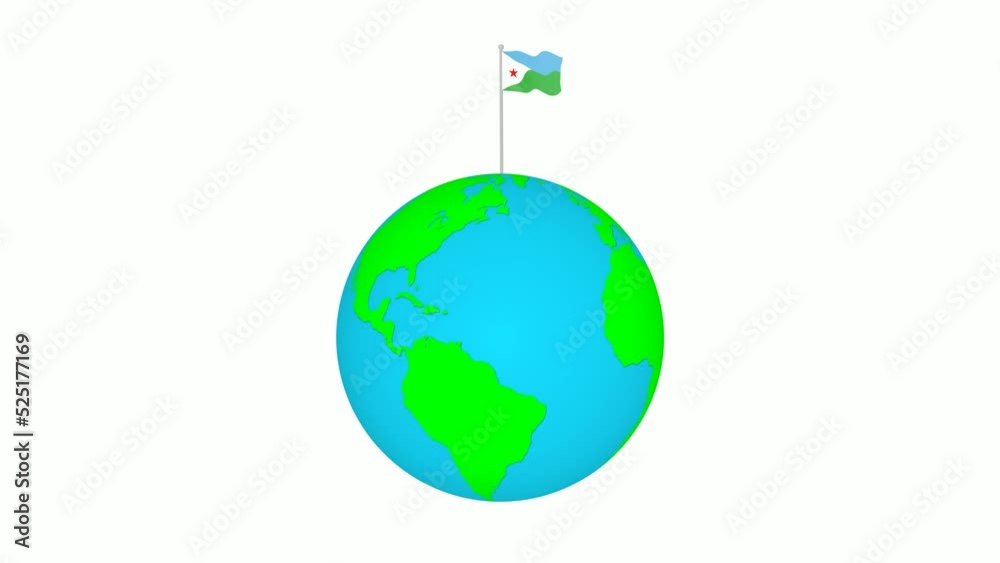 Djibouti national flag fly animated on planet earth Djibouti national flag fly animated on planet earth