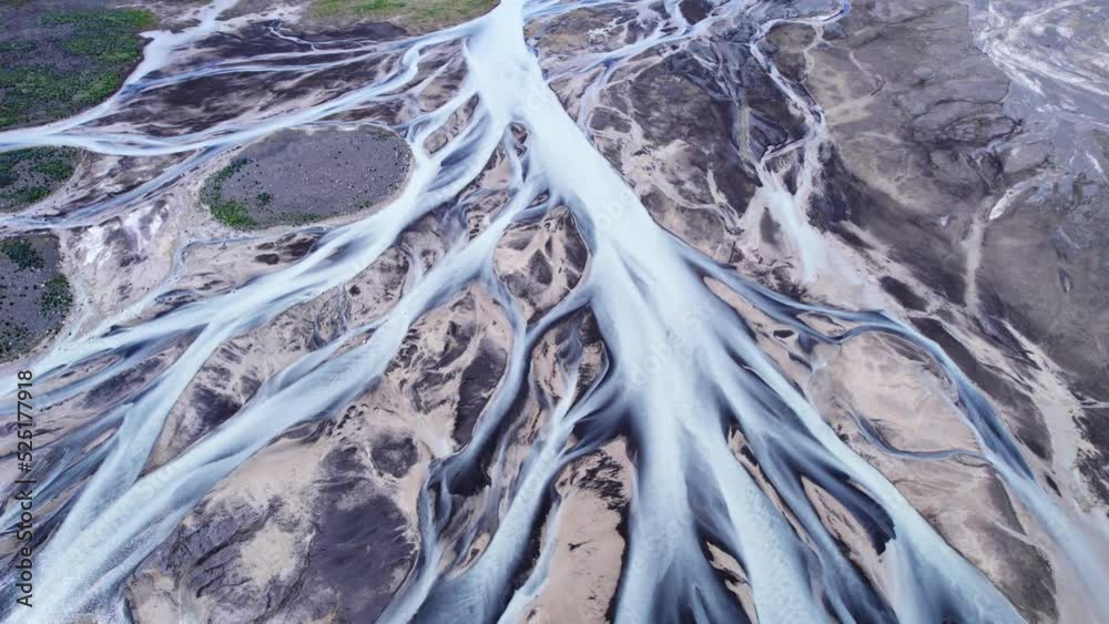 Aerial view of abstract glacier rivers flowing in Icelandic highlands on summer at Iceland Aerial view of abstract glacier rivers flowing in Icelandic highlands on summer at Iceland