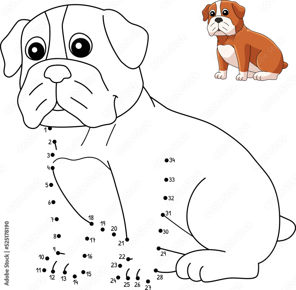 Dot to Dot Bulldog Coloring Page for Kids Stock Vector | Adobe Stock