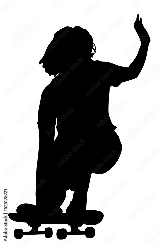 Silhouette of a skateboarder on a white background.