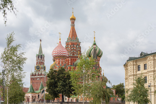 St. Basil's Cathedral on Red Square in Moscow Russia. Beautiful postcard landscape