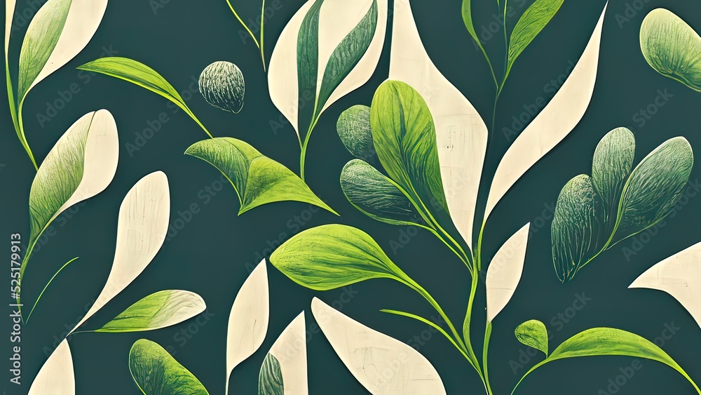 Green plant and leafs pattern. Pencil, hand drawn natural illustration.  Simple organic plants design. Botany vintage graphic art. 4k wallpaper,  background. Simple, minimal, clean design. Stock Illustration | Adobe Stock