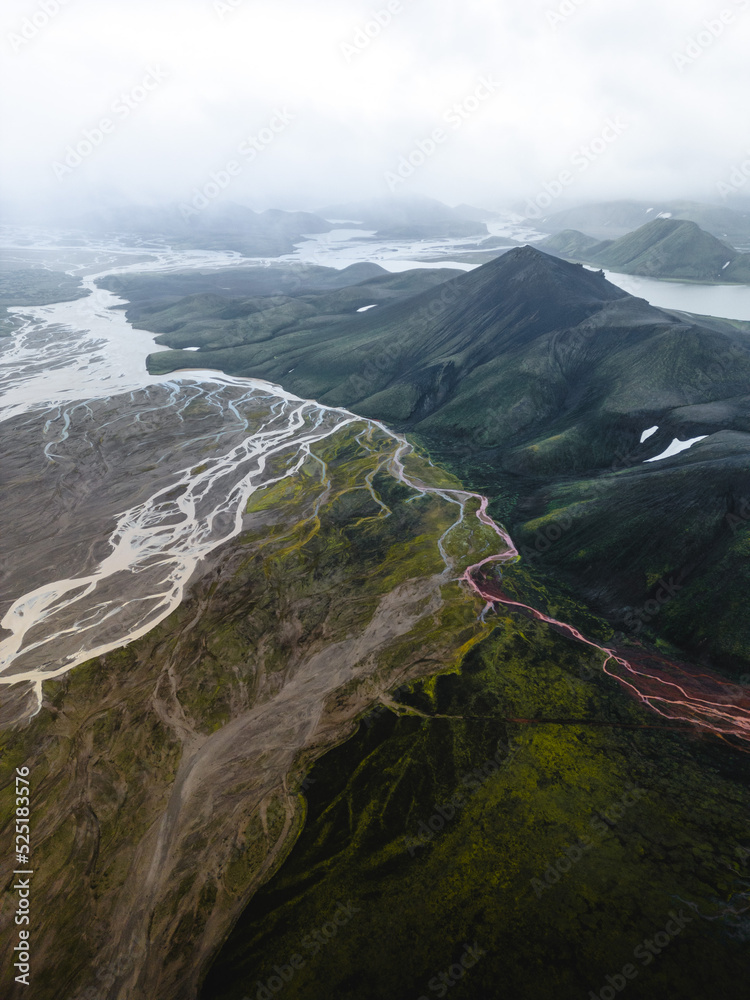 Icelandic highlands drone shot landscape