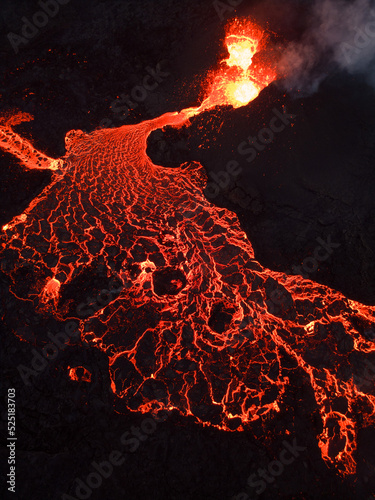 Iceland volcano eruption with lava