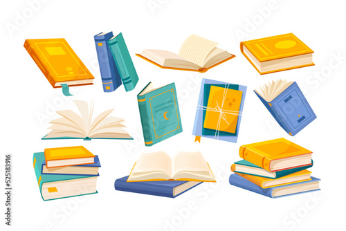 Set of colorful book icons isolated on white background. Concept of knowledge and education