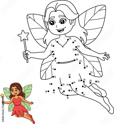 Dot to Dot Fairy Holding Magic Wand Coloring Page