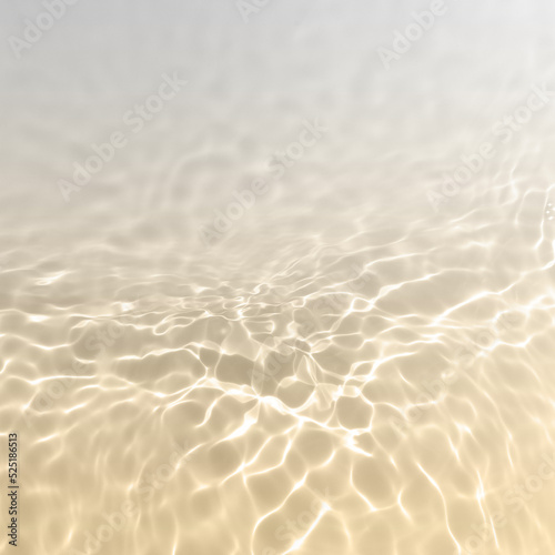 Pure swimming pool water background toned in sand and white color with sun ray lights on it. Sun reflections on water waves. Trendy summer banner with copy space
