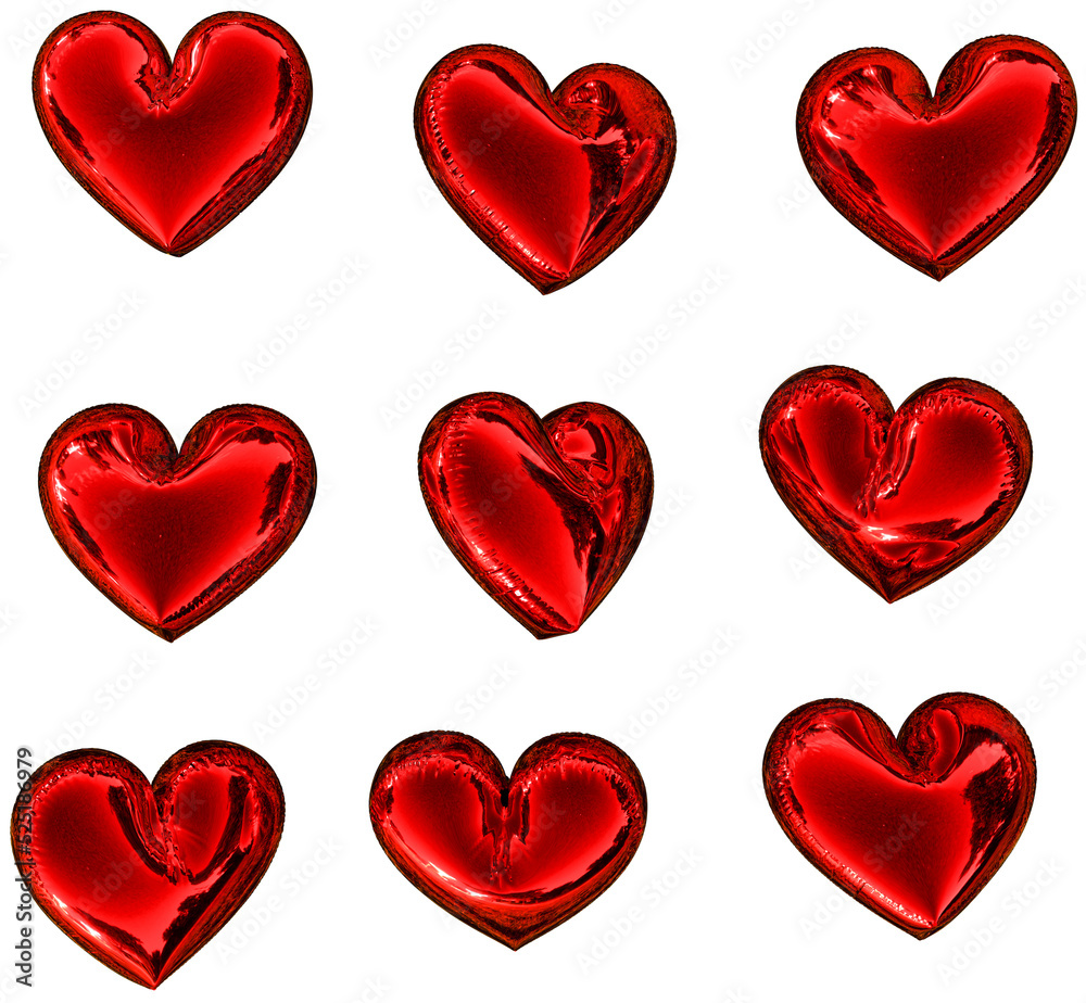Set of red 3D Metallic hearts isolated on a white background. Love concept.3D illustration. Set of red 3D Metallic hearts isolated on a white background. Love concept.3D illustration.