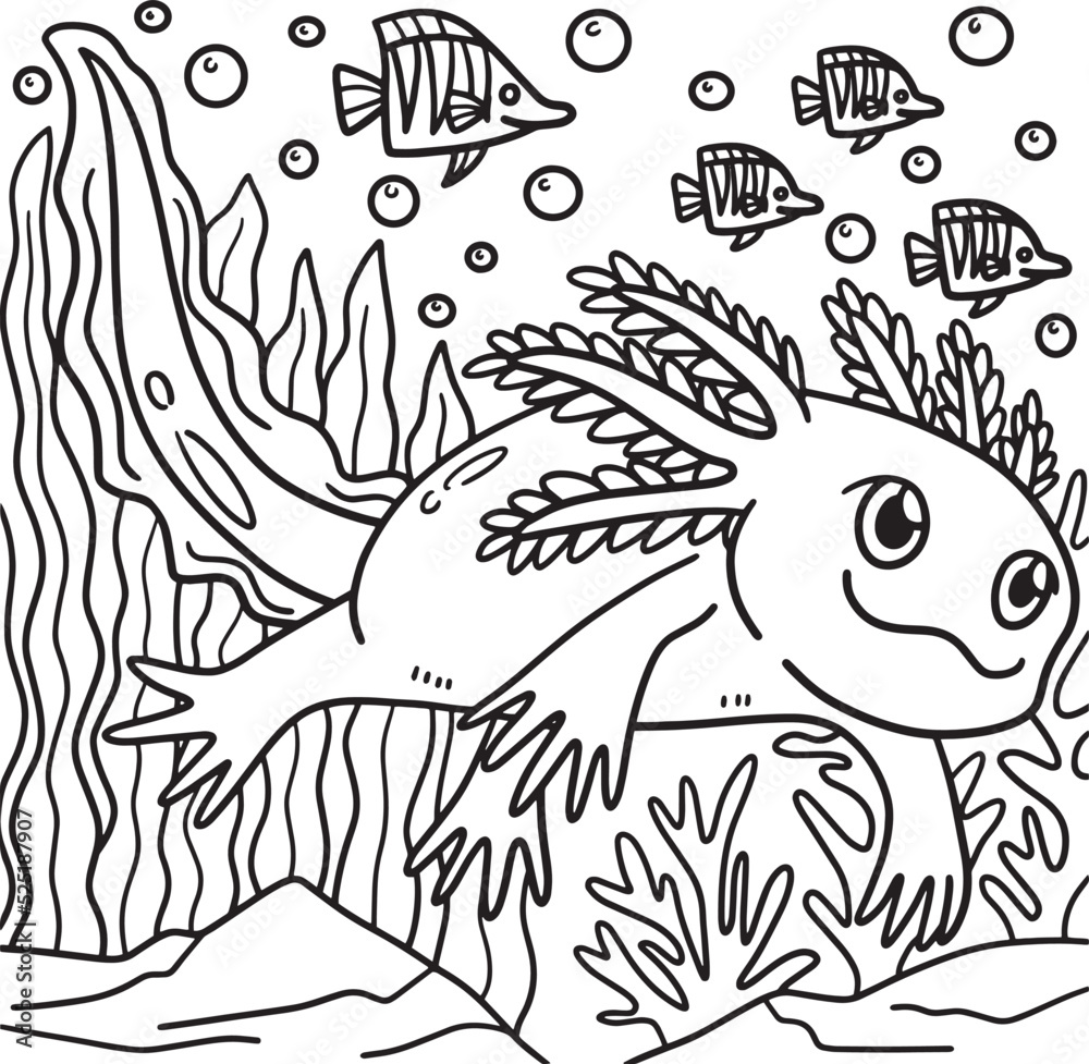 Axolotl Coloring Page for Kids Stock Vector | Adobe Stock