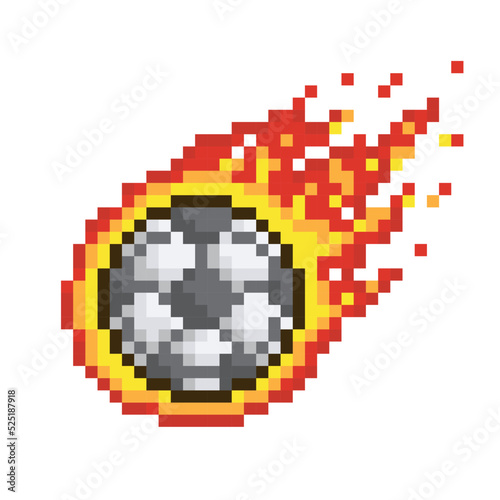 illustration soccer ball on fire, sport pixel art