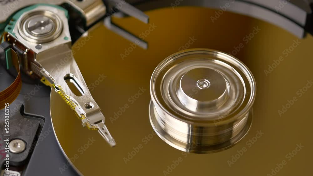 Inside of high quality hard disk drive. 4K. HDD is a data storage