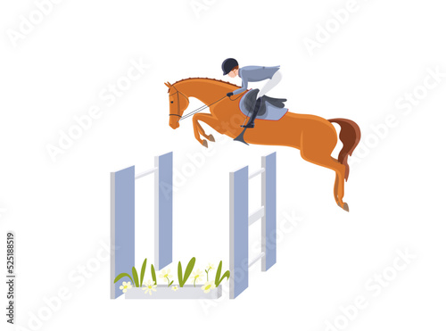 Rider and horse make a giant leap over an obstacle