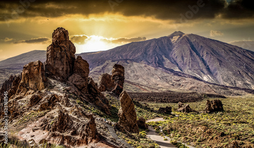 roques de Garcia stone and Teide mountain volcano in the Teide National Park  Tenerife  Canary Islands  Spain photo