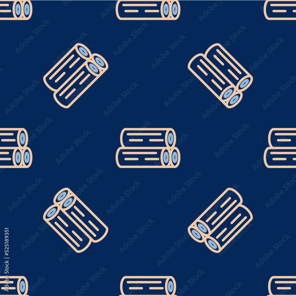 Line Wooden log icon isolated seamless pattern on blue background. Stack of firewood. Vector Line Wooden log icon isolated seamless pattern on blue background. Stack of firewood. Vector