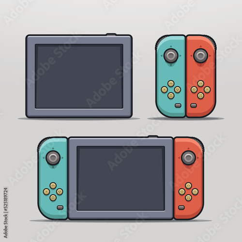 colorful game console in set on white