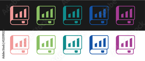 Set Financial book icon isolated on black and white background. Vector