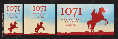 1071 August 26, Malazgirt Zaferi Kutlu Olsun. (Happy Malazgirt Victory) Greeting card, banner, social media template, banner vector illustration.