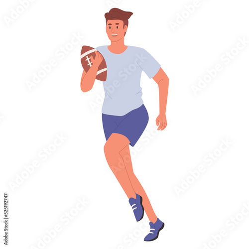 Man running with rugby ball. Rugby player. Active sport with ball.