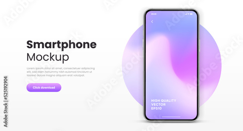 3D realistic high quality smartphone mockup isolated with white blank screen. Smart phone mockup collection. Device front view. 3D mobile phone with shadow on white background.
