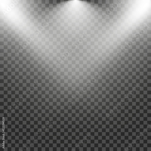 Set of spotlights isolated on transparent background. Vector glowing light effect with golden rays.Light studio. Abstract light.Transparent background.