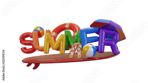 3D Summer Text with Surfboard Element © Tebha Workspace