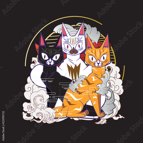 cat design with japanese style background